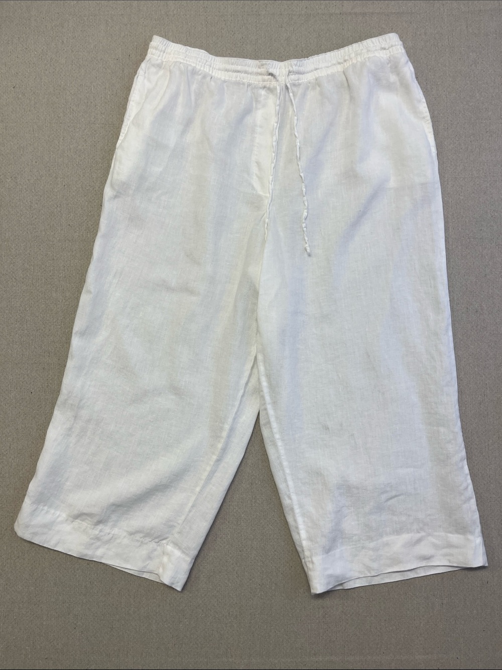 DKNY Pure 100% Linen White Wide Leg Crop Pants XL Drawstring Pull On